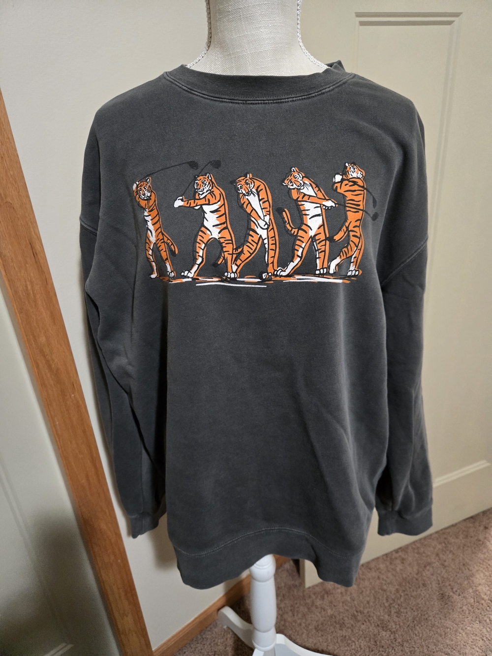 Unbranded Men’s Charcoal Sweatshirt with Orange Tiger Graphic